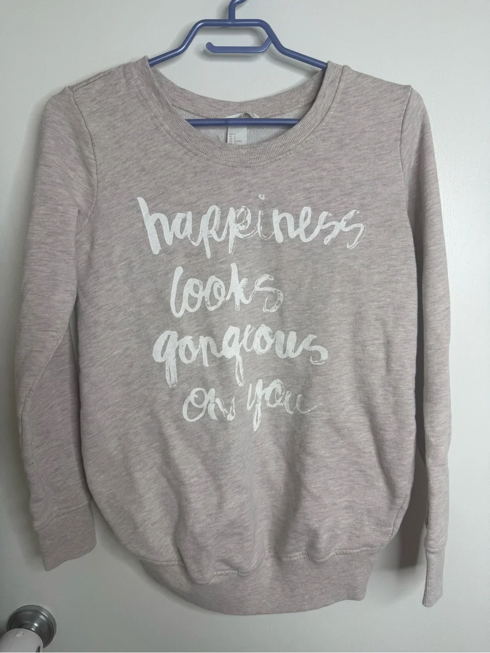 H&M Maternity Heathered Light Mauveish/Gray Sweatshirt with White Text - Picture 1 of 4